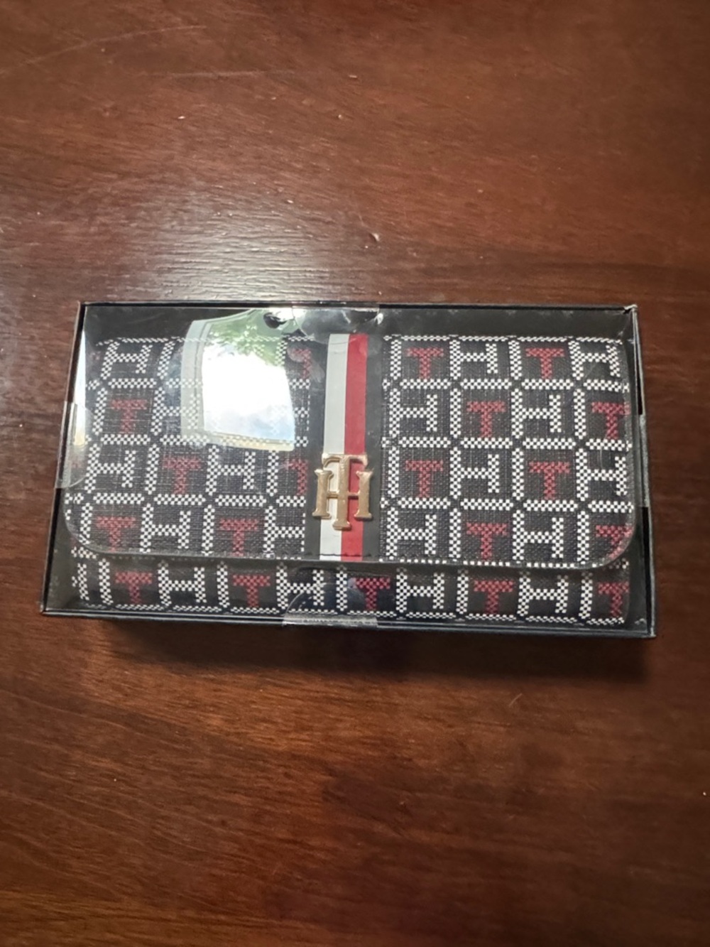 Tommy Hilfiger Black, Red & White Monogram Continental Wallet